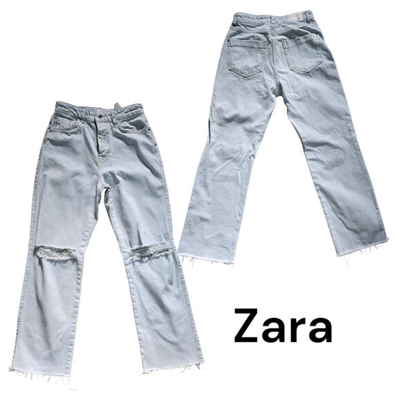 Zara Jeans Light Wash Distressed Design Button Fly Raw Hem Size 4 - Picture 1 of 10